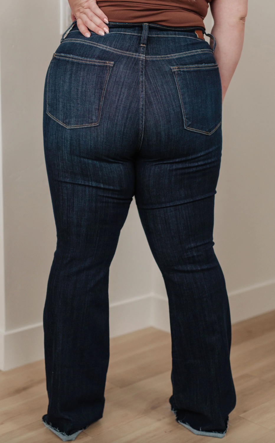 Judy Blue High Waist Dark Raw Hem Flare - Plus Size