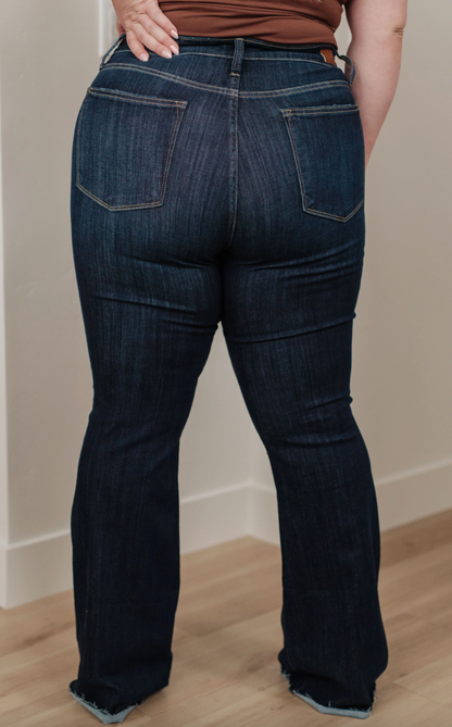 Judy Blue High Waist Dark Raw Hem Flare - Plus Size