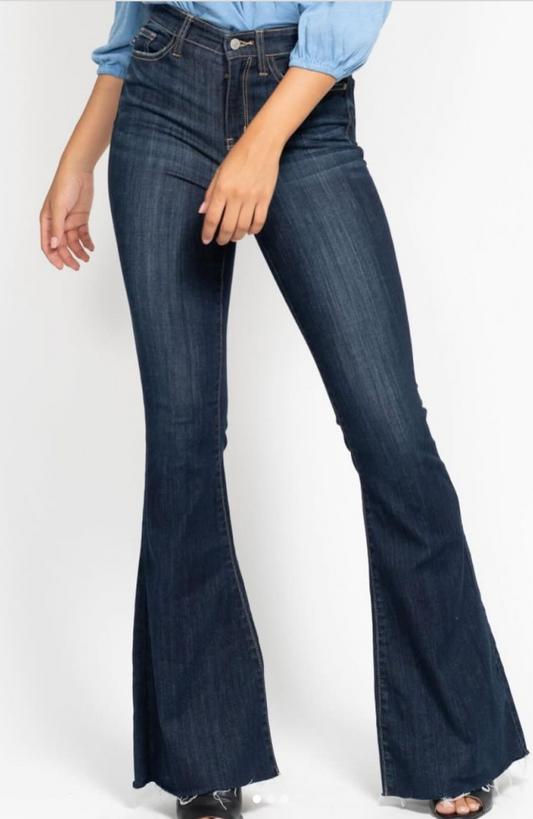 Judy Blue High Waist Dark Raw Hem Flare