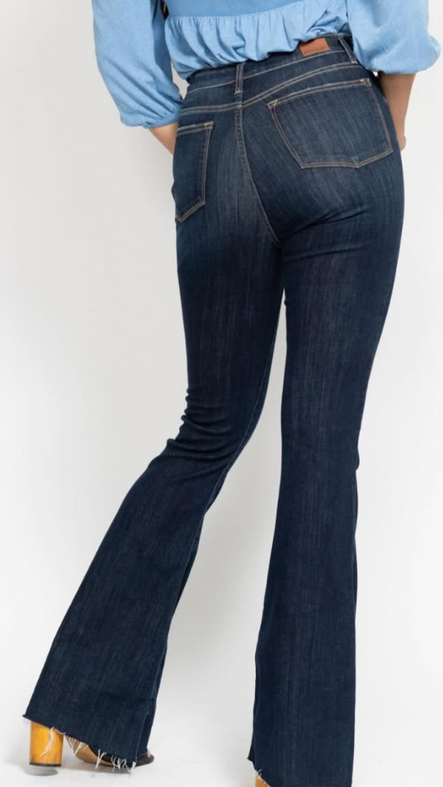 Judy Blue High Waist Dark Raw Hem Flare