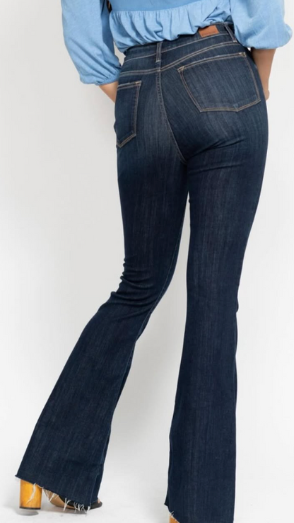 Judy Blue High Waist Dark Raw Hem Flare