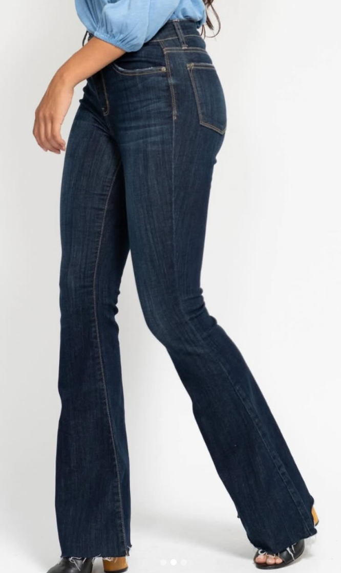 Judy Blue High Waist Dark Raw Hem Flare