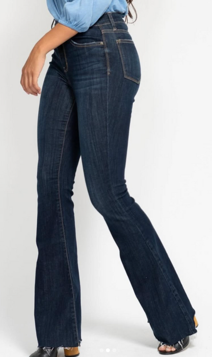 Judy Blue High Waist Dark Raw Hem Flare