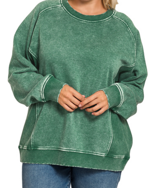 Plus Acid Wash Fleece Sweatshirts