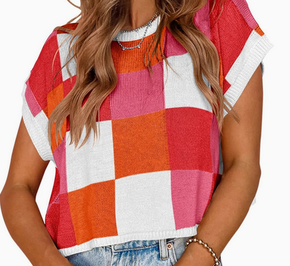 Rose Red Blocked Sweater Vest