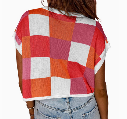 Rose Red Blocked Sweater Vest