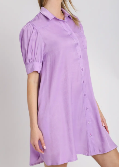 Lavender Button Down Shirt Dress