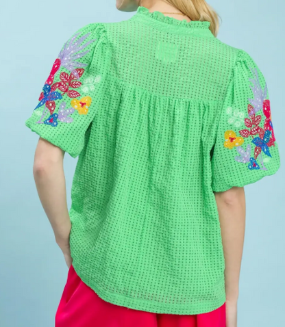 Embroidered Puff Sleeve Top
