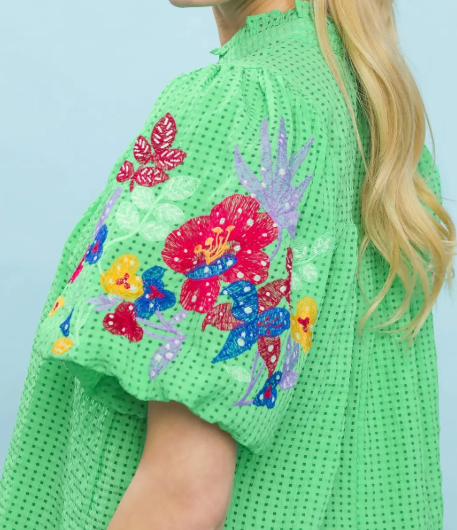 Embroidered Puff Sleeve Top