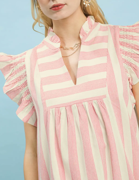 Striped Ruffle Sleeve Dress
