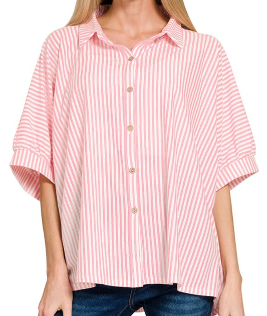 Oversized Button-Down Stripe Shirt
