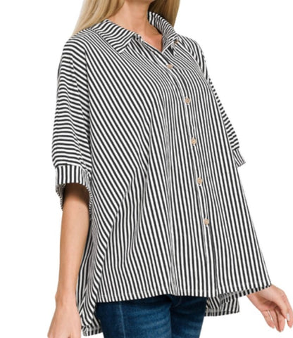 Oversized Button-Down Stripe Shirt