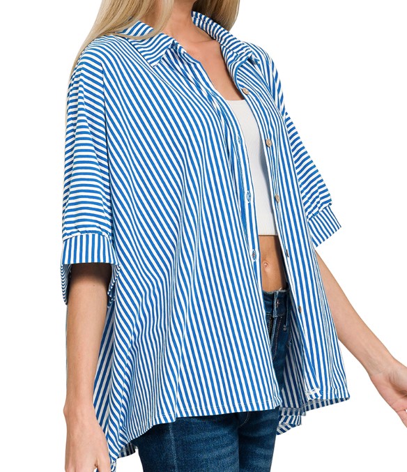Oversized Button-Down Stripe Shirt