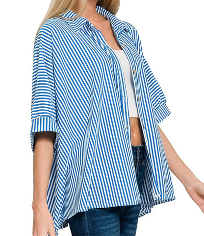 Oversized Button-Down Stripe Shirt