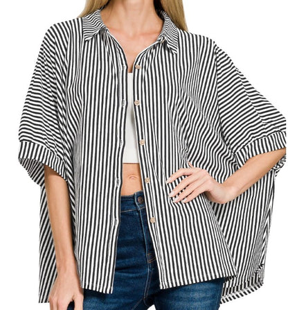 Oversized Button-Down Stripe Shirt