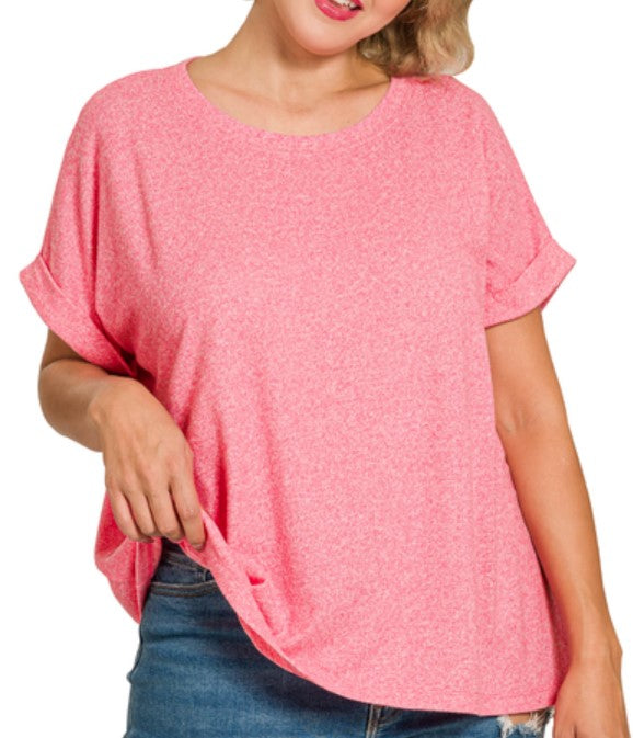 Plus Melange Short Sleeve Top