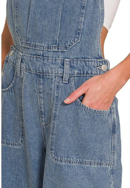 Denim Washed Wide Leg Overall