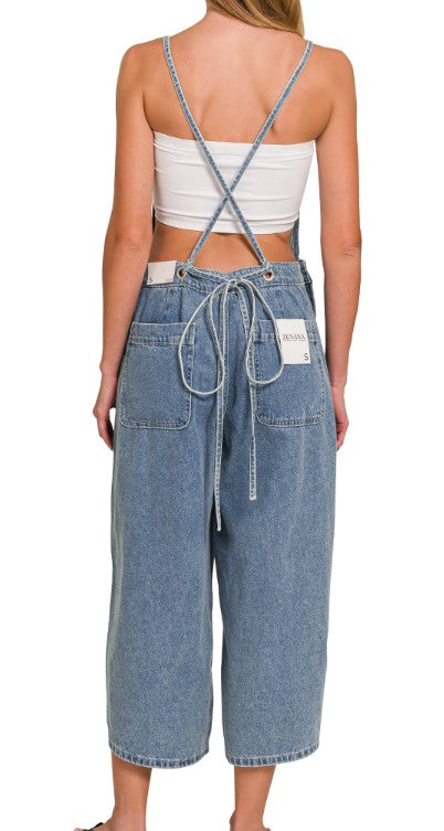 Denim Washed Wide Leg Overall