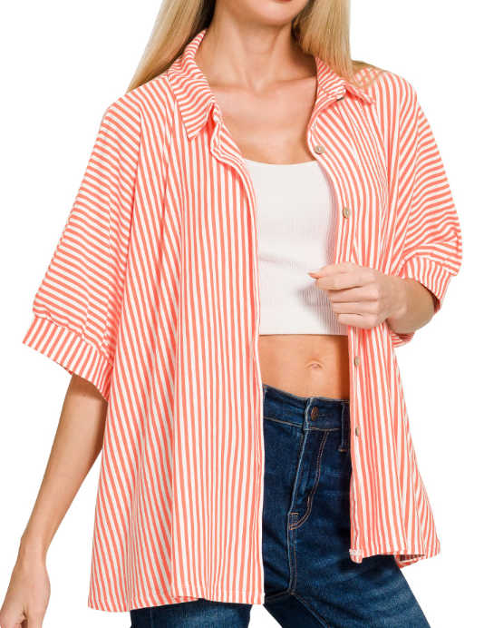 Oversized Button-Down Stripe Shirt