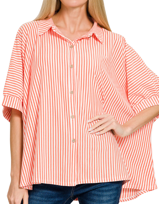 Oversized Button-Down Stripe Shirt