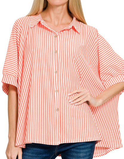 Oversized Button-Down Stripe Shirt