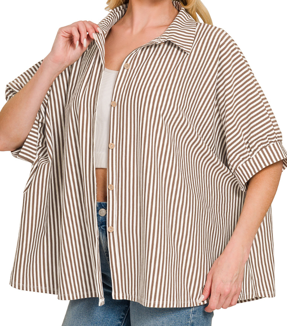Oversized Button-Down Stripe Shirt