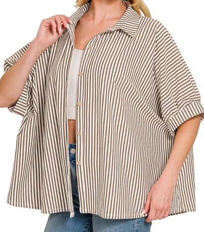 Oversized Button-Down Stripe Shirt