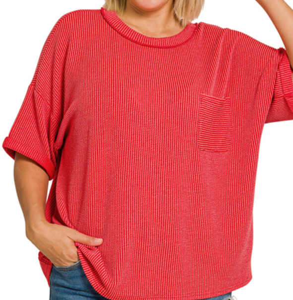 Ribbed Short Sleeve w/Pocket PLUS