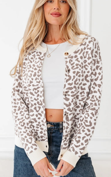 Khaki Leopard Sweater Cardigan