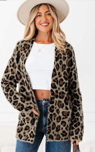 Brown Leopard Casual Cardigan
