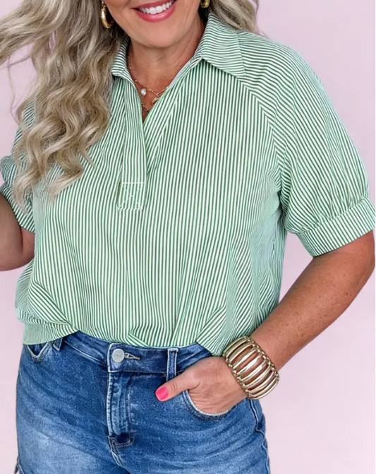Collared Green Striped Top PLUS