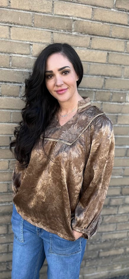 Fall Brown Crinkle Top