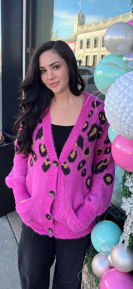 Magenta Animal Print Cardigan
