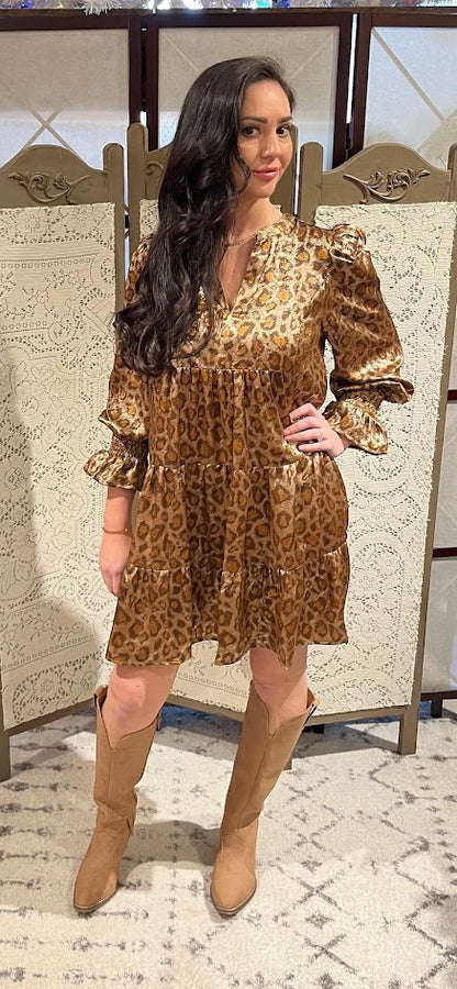 Brown Blend Leopard Tiered Dress